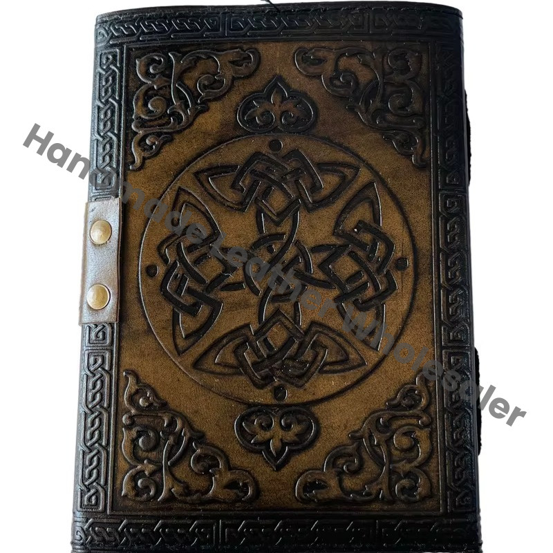 Dragon Celtic Wiccan Journals for Writing Vintage Leather Book of Spells Prop Charcoal Handmade Embossed Deckle Art Paper
