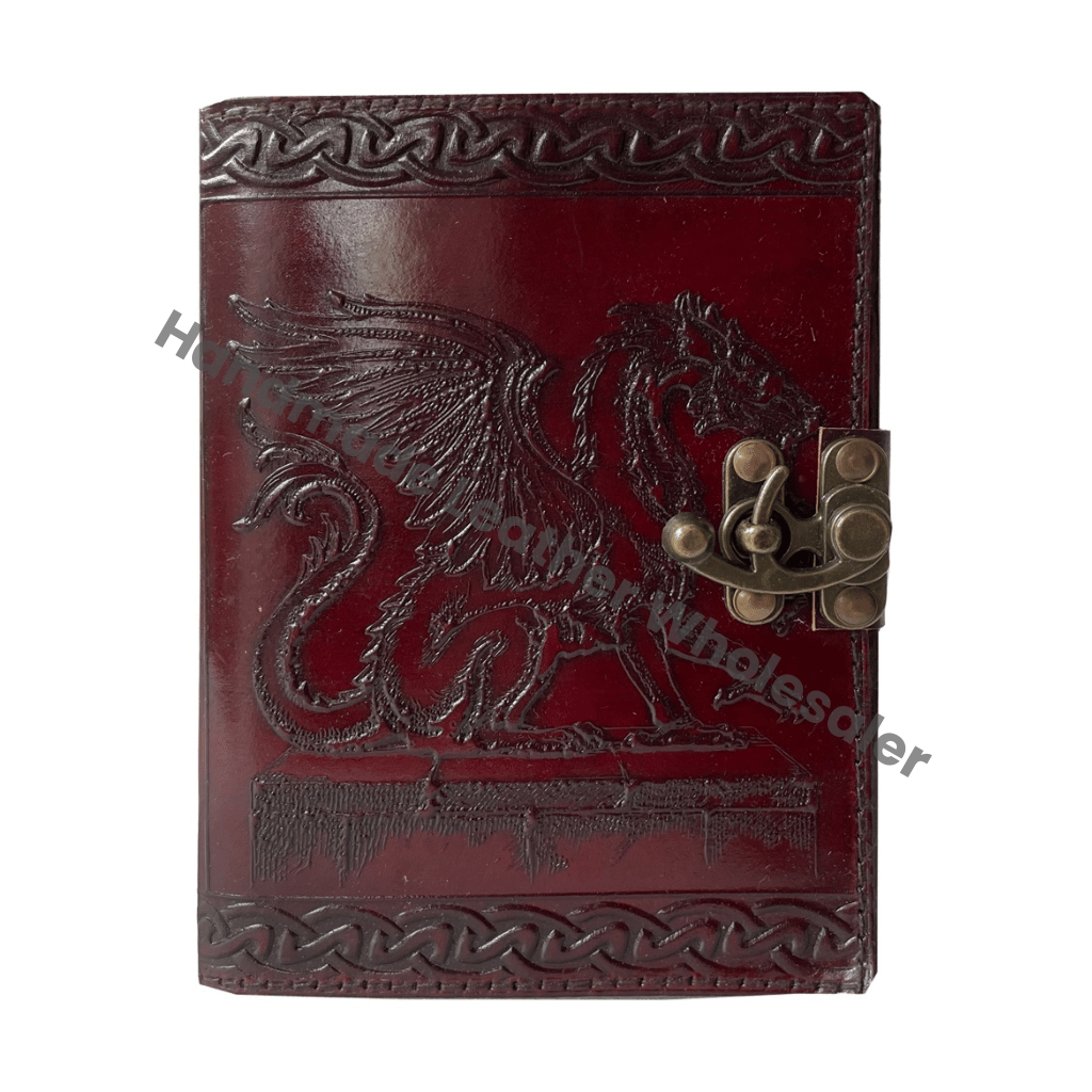 Dragon Embossed Leather Diary Hardcover Journal Gift Book Red Color Handmade Gratitude Journal Brown Leather Hardcover