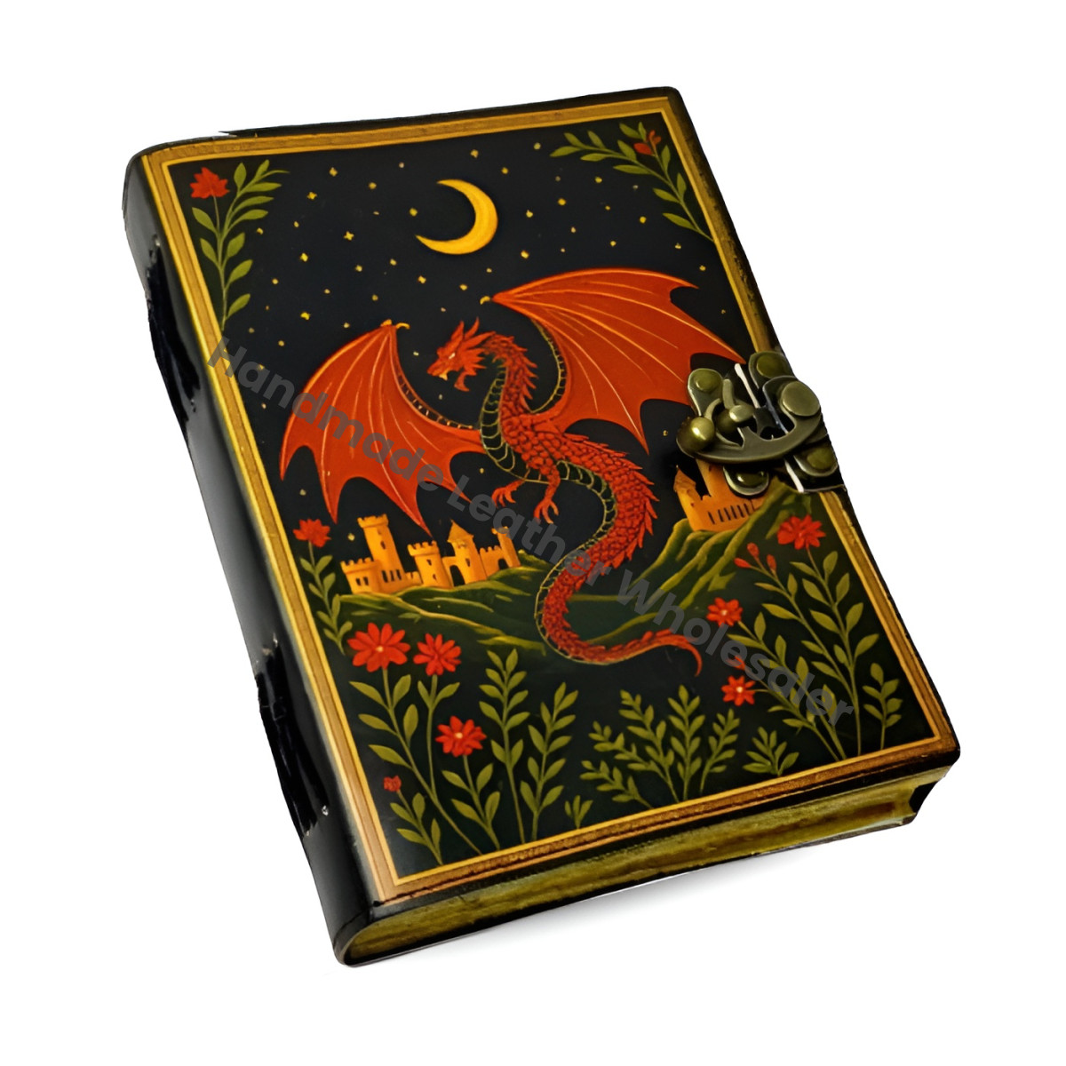 Dragon Grimoire Leather Journal – Handmade Deckle-Edge Book of Shadows with Key, Witchcraft Spellbook, Wiccan Pagan Gothic Gift