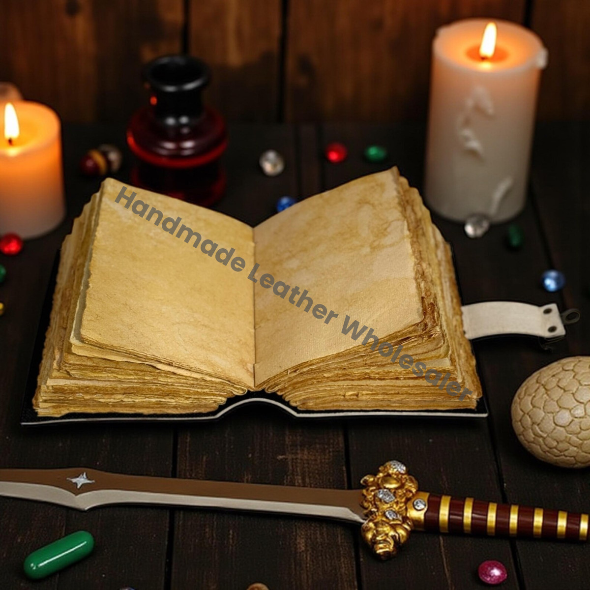 Dragon Grimoire Leather Journal – Handmade Deckle-Edge Book of Shadows with Key, Witchcraft Spellbook, Wiccan Pagan Gothic Gift