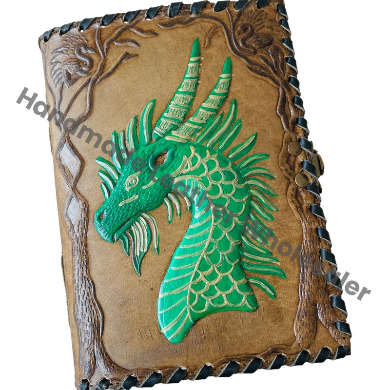 Dragon Journal Notebook Charcoal Diary for Men Women Vintage Handmade Leather Hardcover Spiral Binding Gift