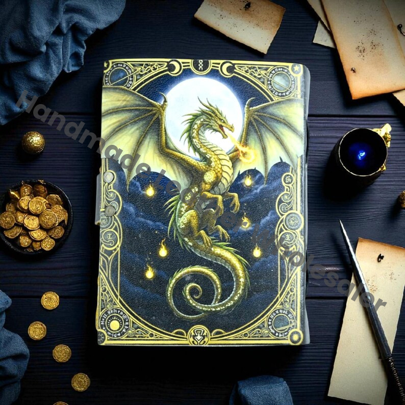 Dragon Leather Journal: Handmade Book of Shadows with Deckle Edge Paper