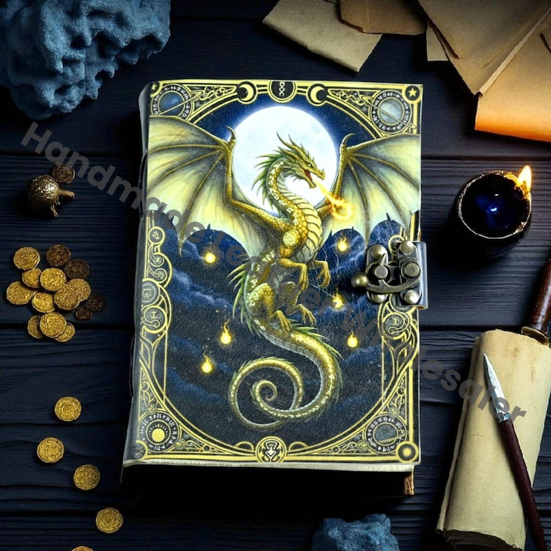 Dragon Leather Journal: Handmade Book of Shadows with Deckle Edge Paper