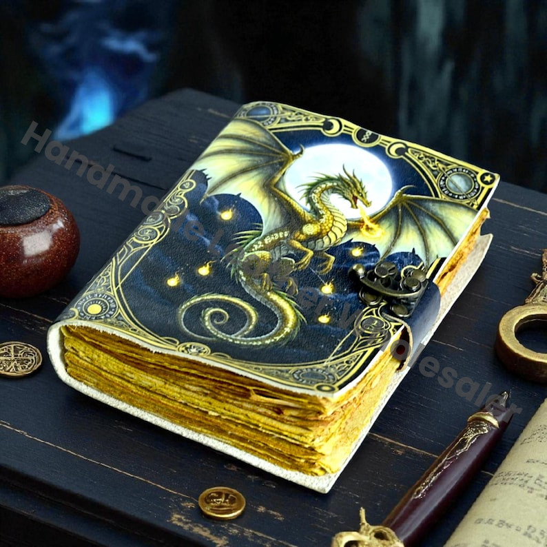 Dragon Leather Journal: Handmade Book of Shadows with Deckle Edge Paper