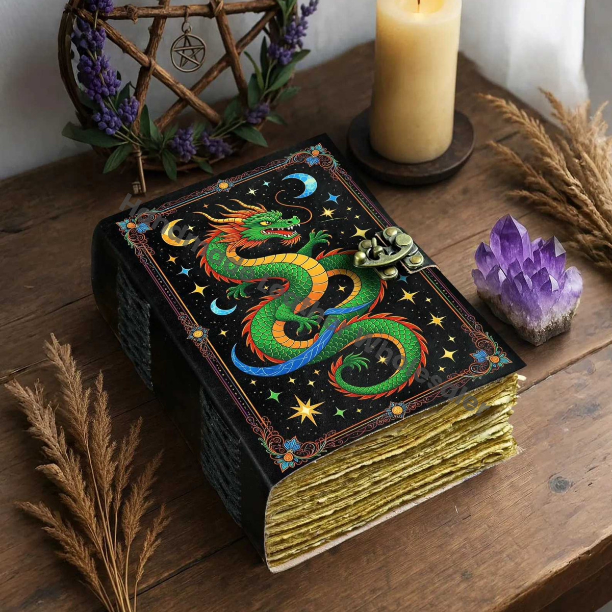 Dragon Leather Journal: Handmade Book of Shadows with Key Lock