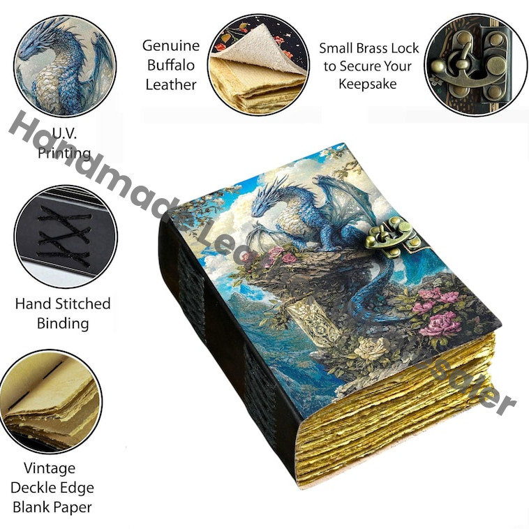 Dragon Leather Journal: Handmade Book of Shadows with Key Lock