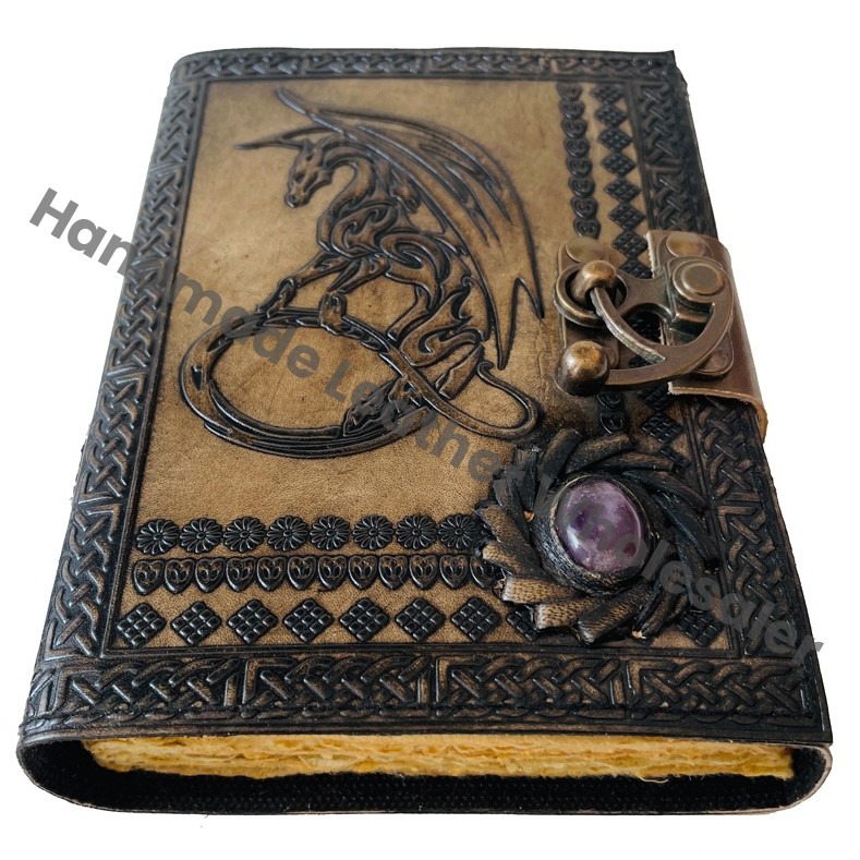 Dragon Personal Diary Notebook Journal Gift Vintage Handmade Large Embossed Leather Hardcover Recyclable Handmade Paper Custom