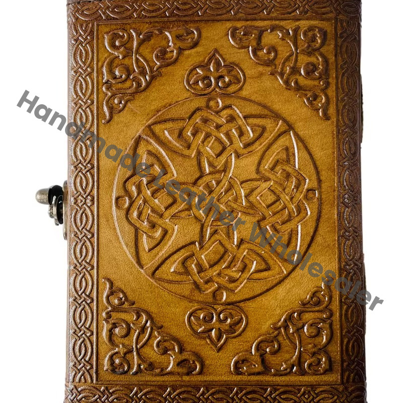 Dragon Vintage Leather Book of Spells Celtic Wiccan Journals for Writing Prop Charcoal Handmade Embossed Deckle Art Paper Diary