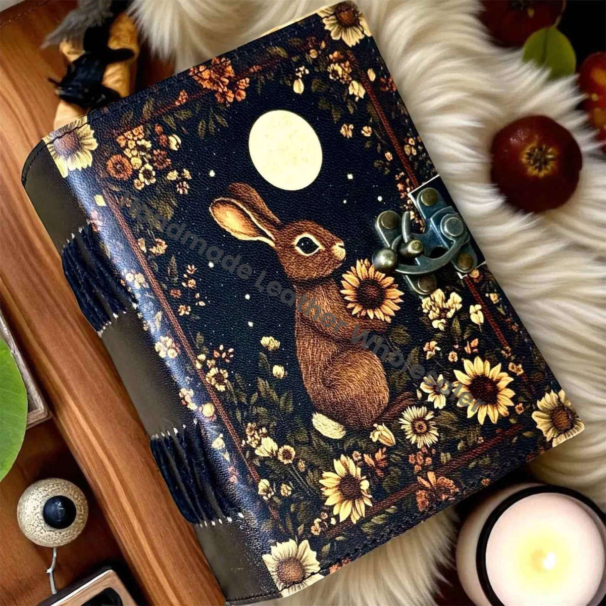 Easter Bunny Leather Grimoire, Handmade Book of Shadows, Wiccan Pagan Spellbook, Witchcraft Magic Journal, Occult Writing Diary, Witchy Gift