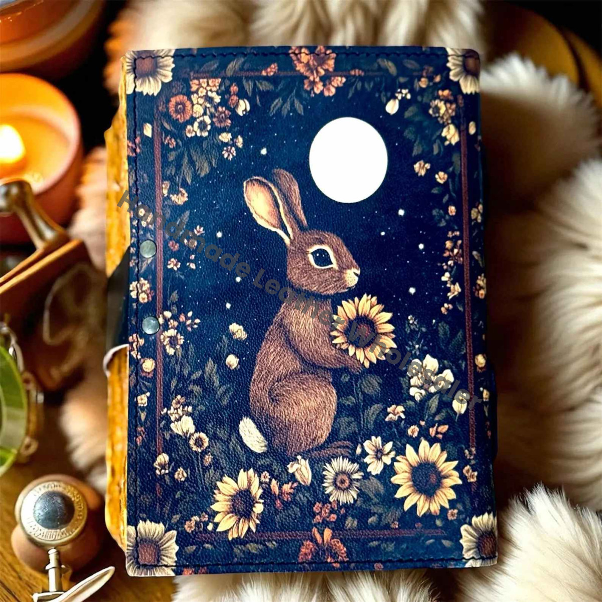 Easter Bunny Leather Grimoire, Handmade Book of Shadows, Wiccan Pagan Spellbook, Witchcraft Magic Journal, Occult Writing Diary, Witchy Gift