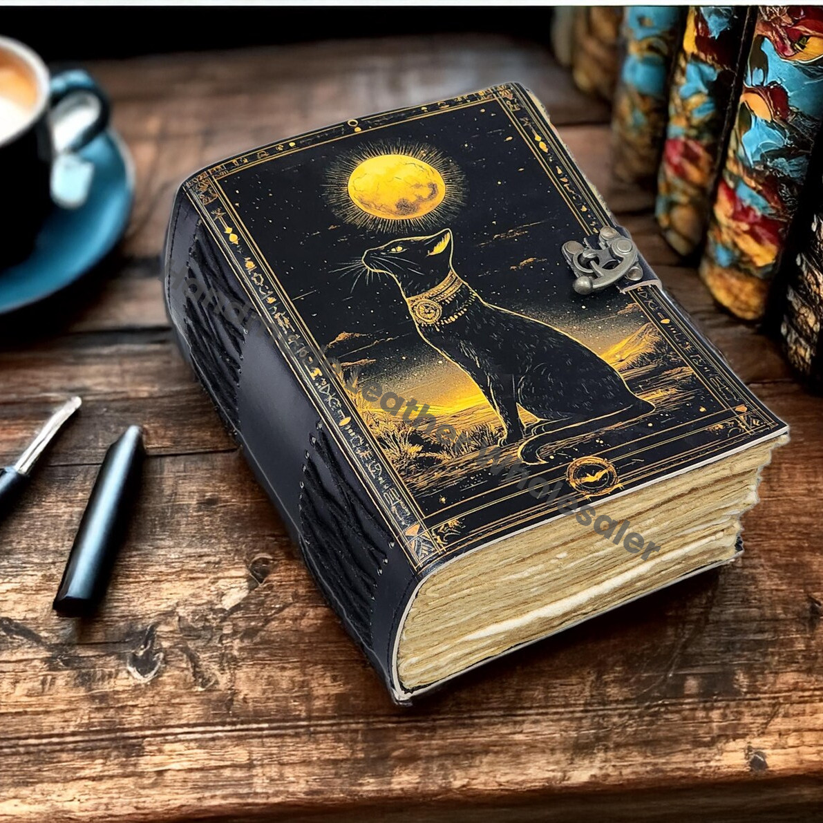 Egyptian Cat Leather Journal: Celestial Grimoire, Sketchbook, Dream Journal