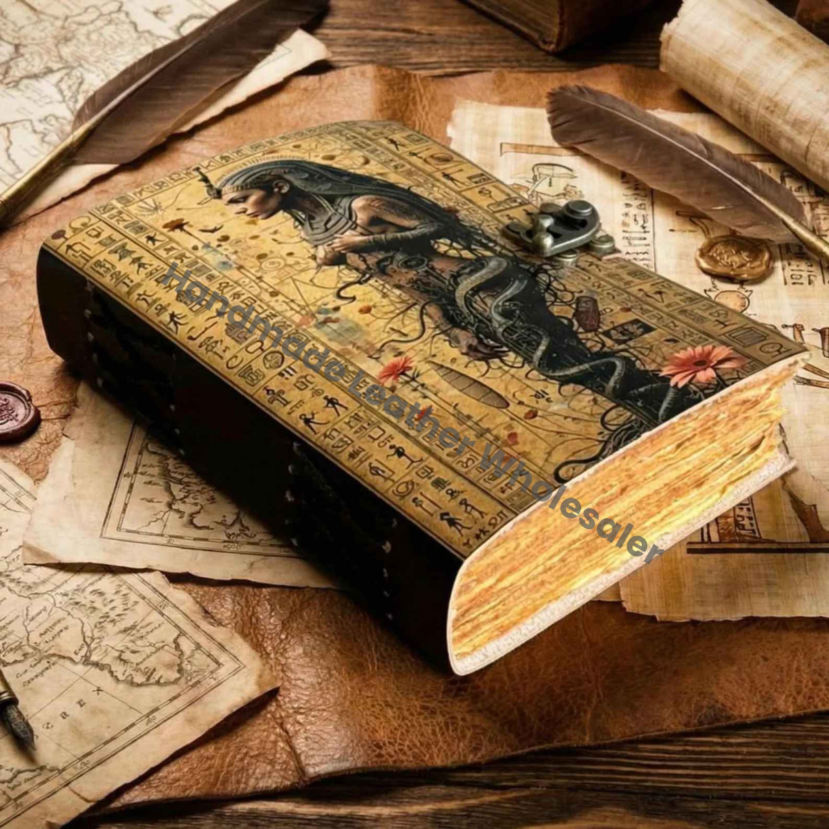 Egyptian Leather Journal | Vintage Cleopatra Notebook | Ancient Hieroglyph Grimoire | Serpent Queen Diary | Handmade Writing Sketchbook