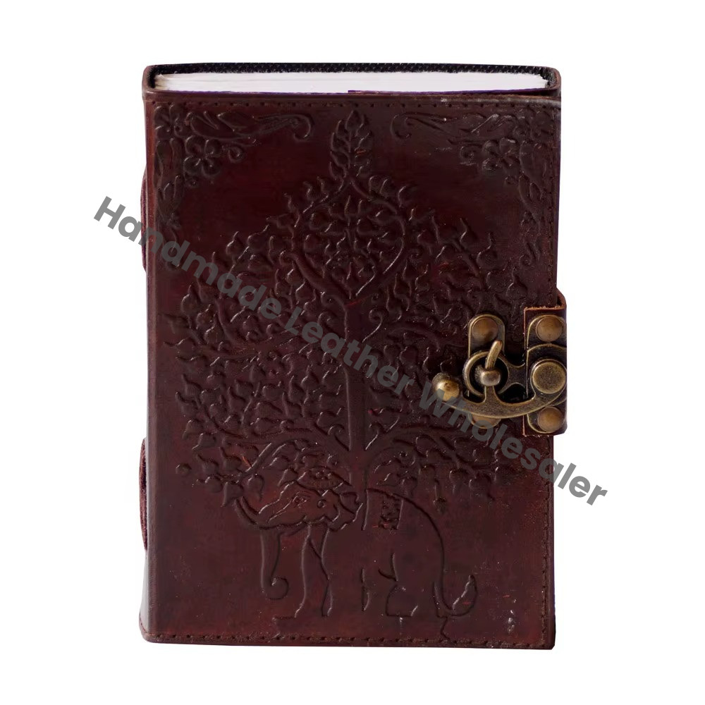 Elephant Tree Leather Embossed Hardcover Wiccan Planner Notebook Sketchbook Diary Recyclable Handmade Paper Custom