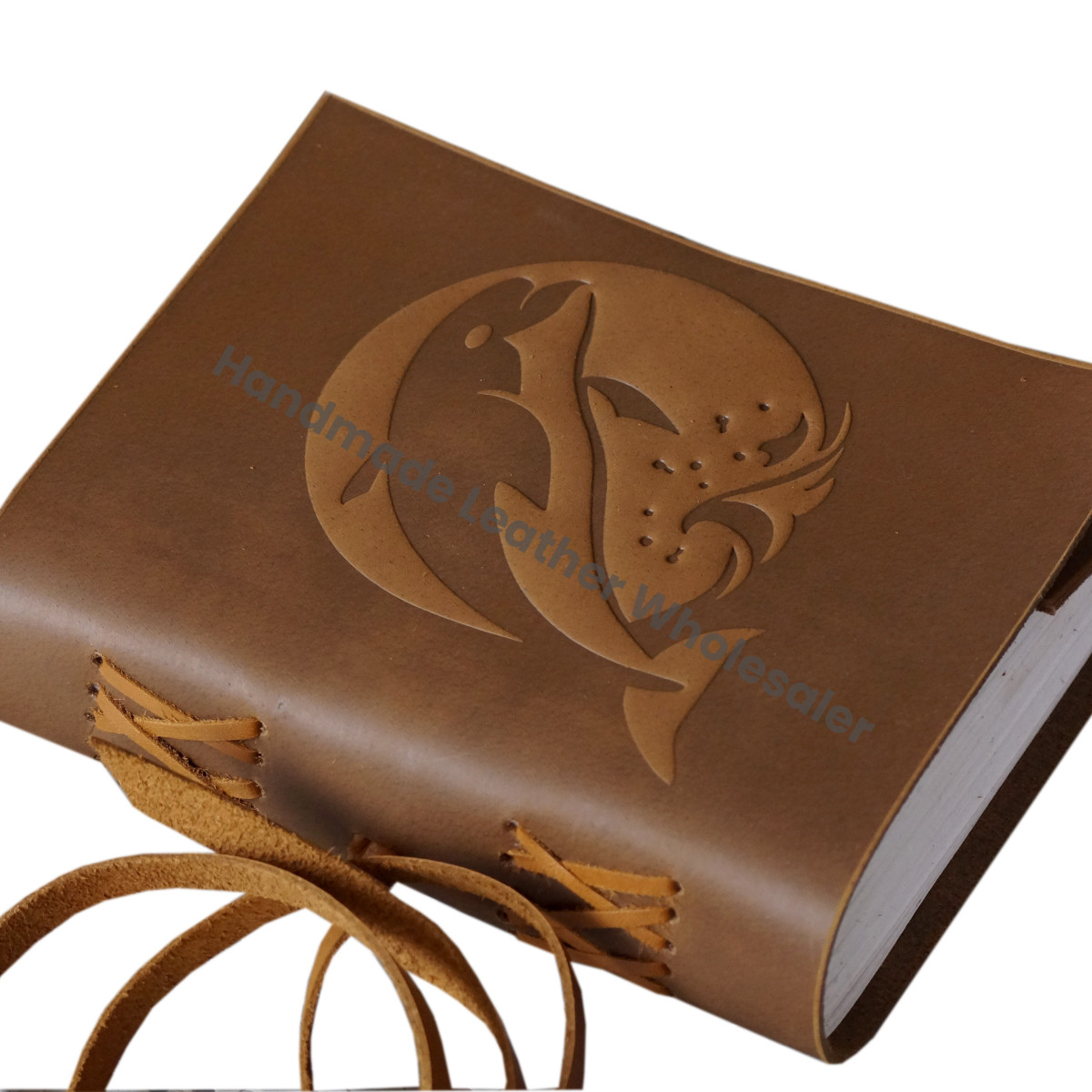 Embossed Antique Design Genuine Handmade Soft Leather Spiral Bound Notebook & Spell Book with Custom Logo Dolphin Motif Gift