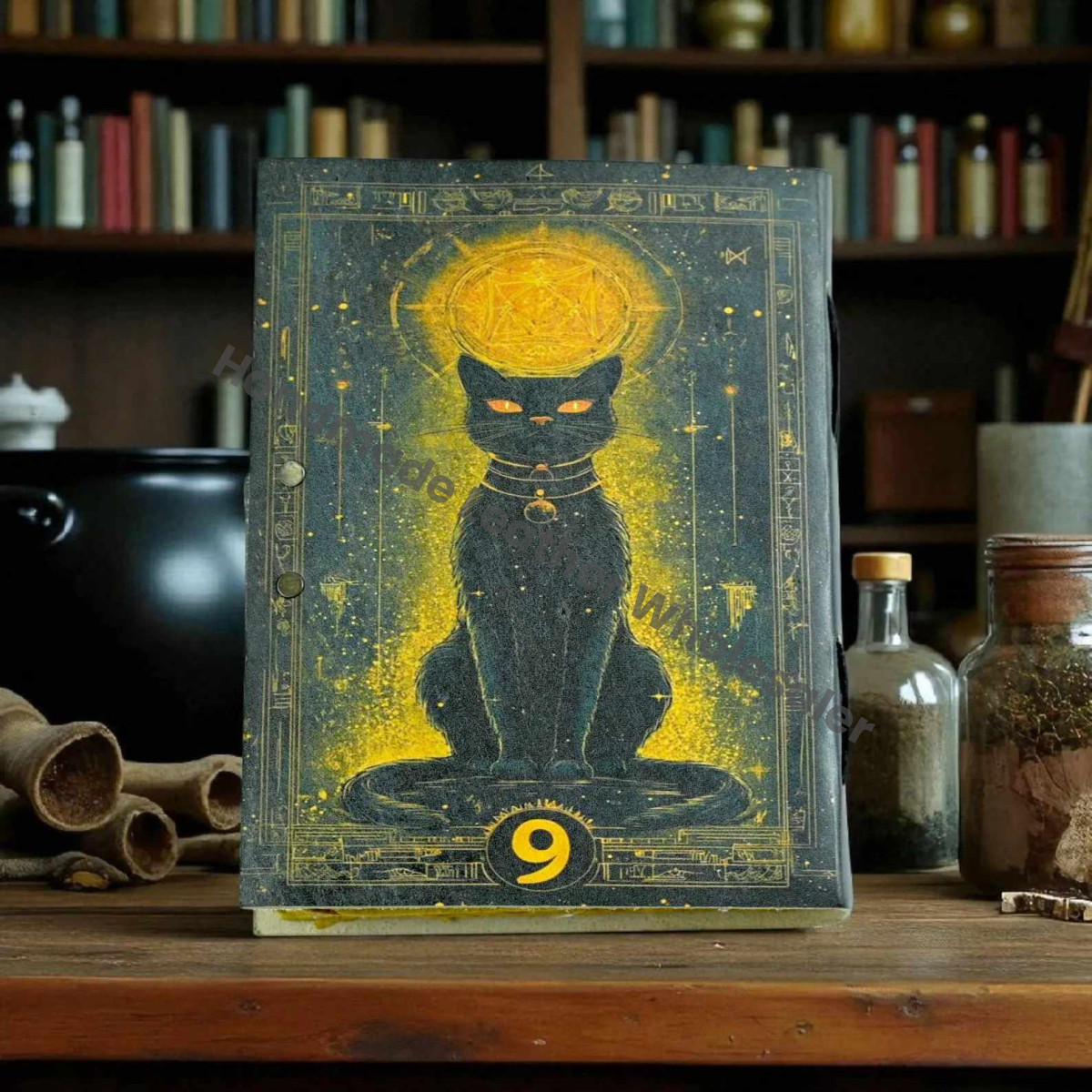 Embossed Cat Tarot Leather Journal: Witchy Grimoire, Pagan Spell Book