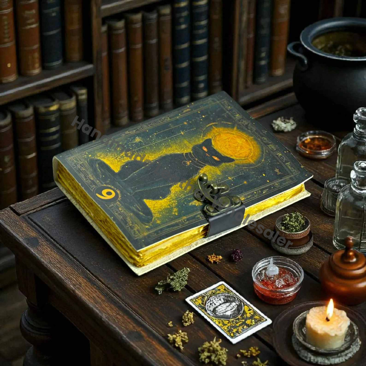 Embossed Cat Tarot Leather Journal: Witchy Grimoire, Pagan Spell Book