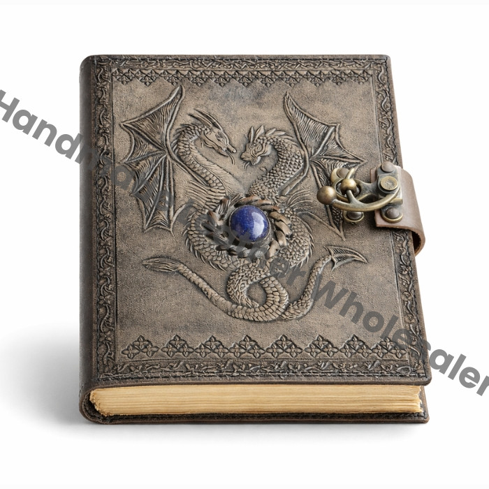 Embossed Dragon Leather Journal: A5 DND Notebook with Real Stone