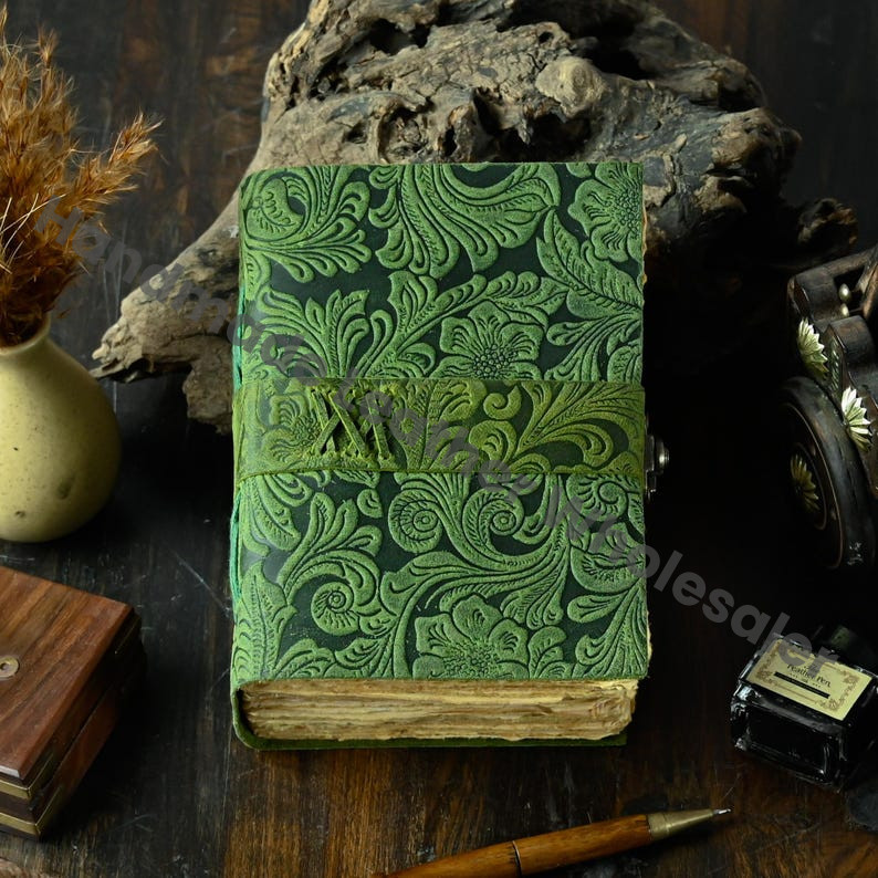 Embossed Garden Flower Leather Journal: Handmade Deckle Edge Grimoire