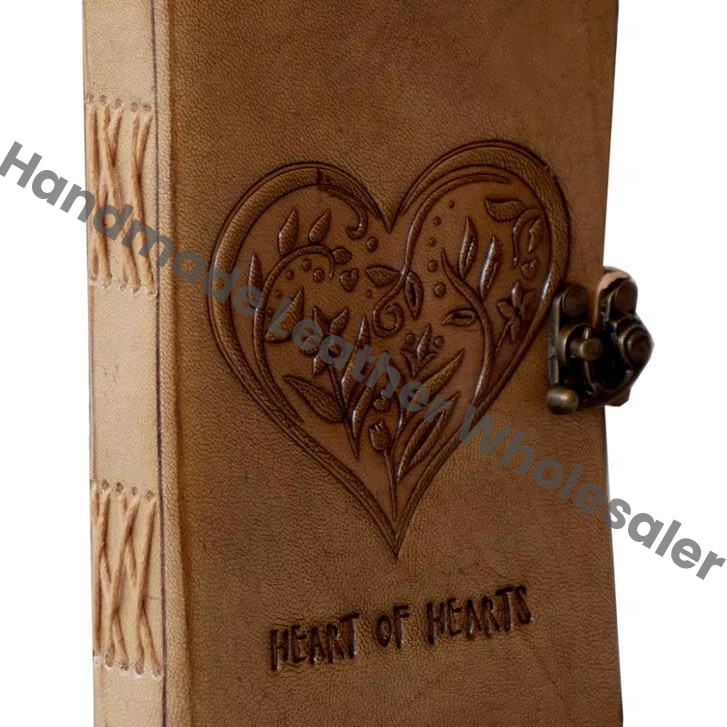 Embossed Heart Design Handmade Leather Paper Student Painting Notebook Sketchbook Journal Water Color Eco-friendly Best Gift for Her
