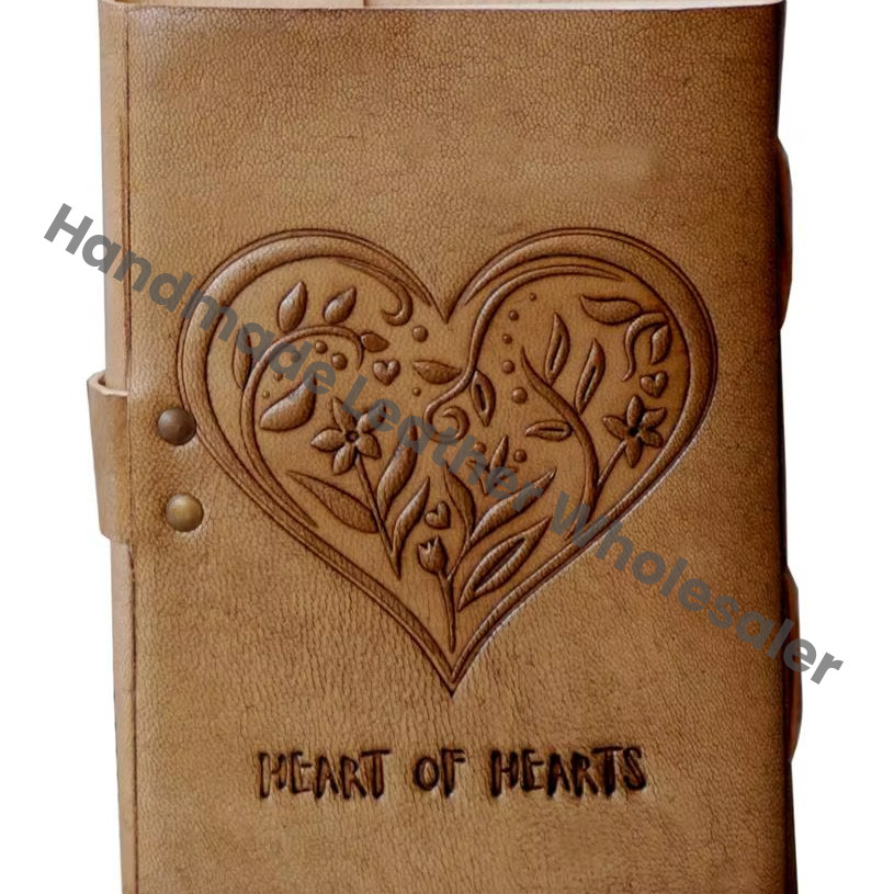 Embossed Heart Design Handmade Leather Paper Student Painting Notebook Sketchbook Journal Water Color Eco-friendly Best Gift for Her