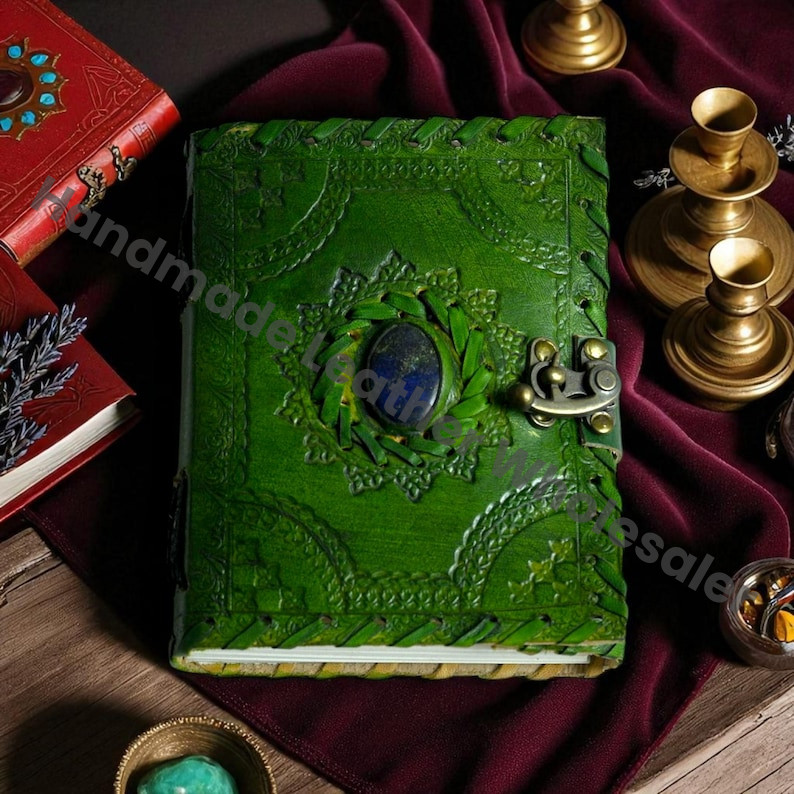 Embossed Leather Book of Shadows: Lapis Lazuli Grimoire Journal
