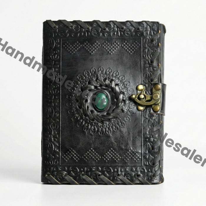 Embossed Leather Book of Shadows: Lapis Lazuli Grimoire Journal