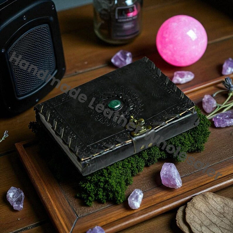 Embossed Leather Book of Shadows: Lapis Lazuli Grimoire Journal