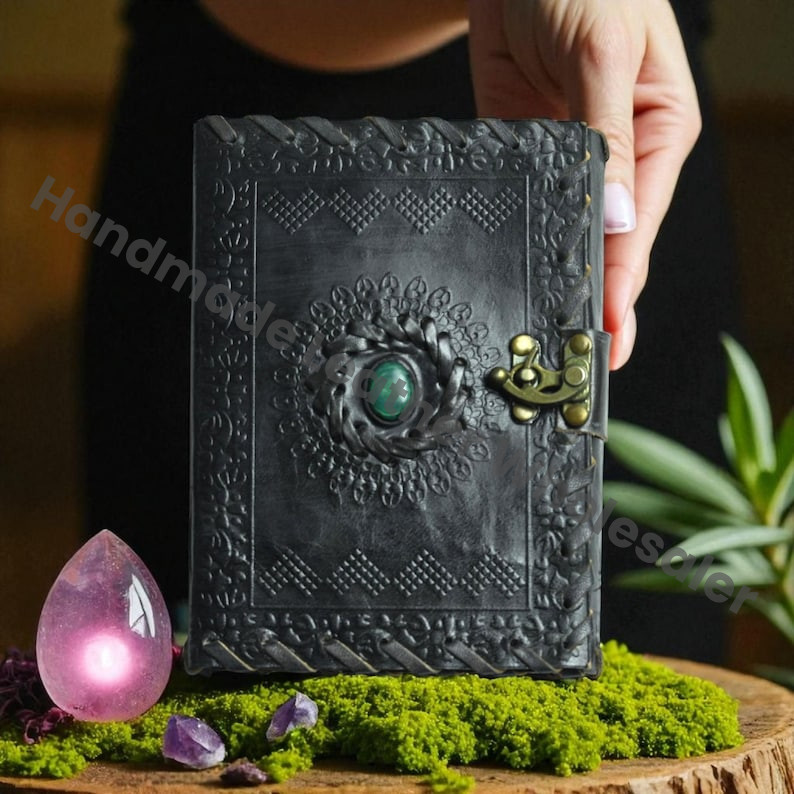 Embossed Leather Book of Shadows: Lapis Lazuli Grimoire Journal