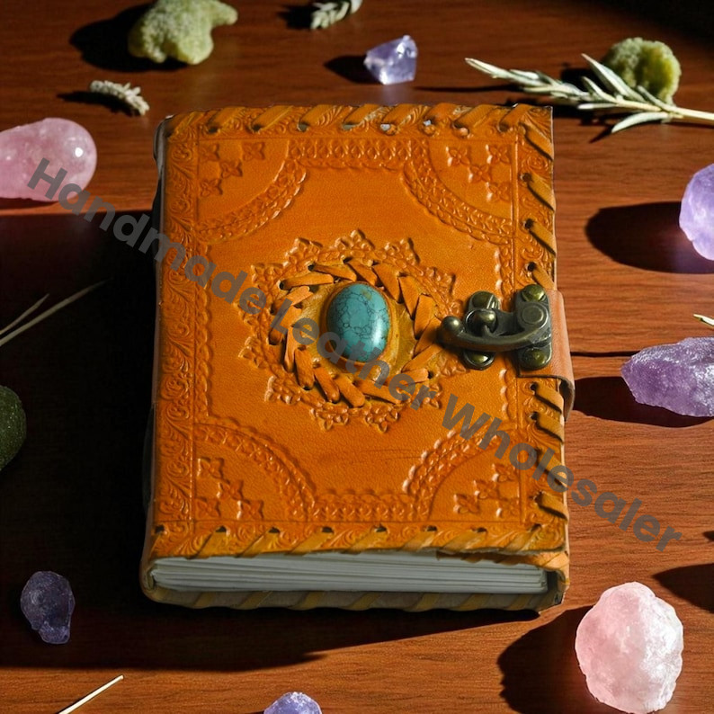 Embossed Leather Book of Shadows: Lapis Lazuli Grimoire Journal