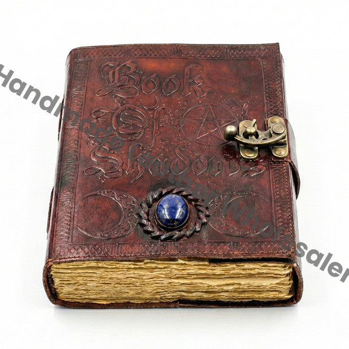 Embossed Leather Book of Shadows: Lapis Lazuli Grimoire Journal