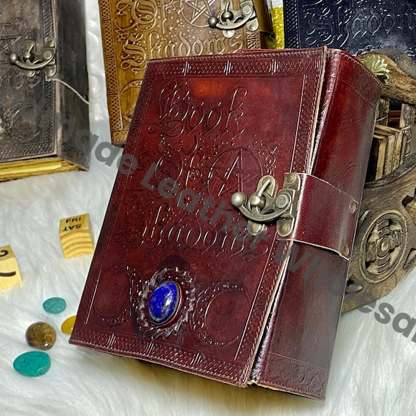 Embossed Leather Book of Shadows: Lapis Lazuli Grimoire Journal