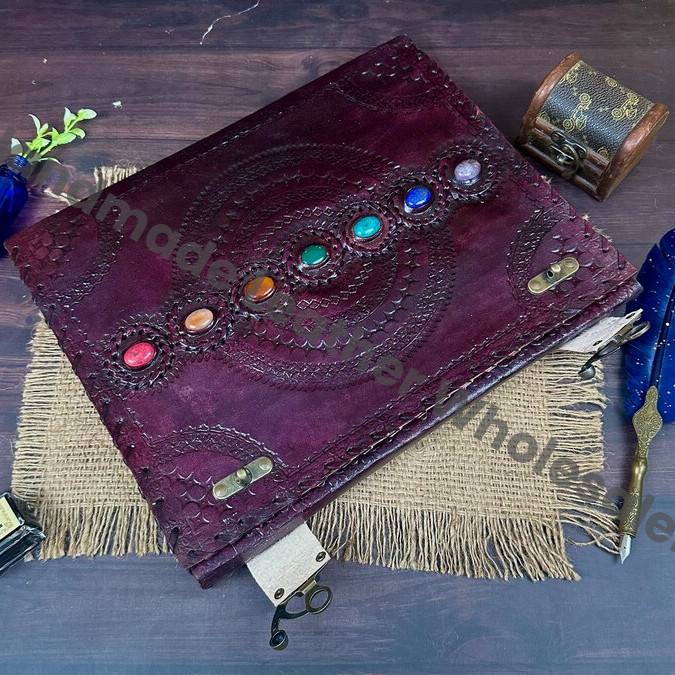 Embossed Leather Journal: Seven Stone Chakra Book of Shadows