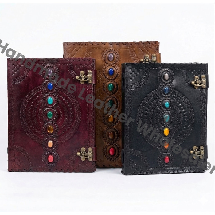HLW Seven Chakra Leather Journal – Chakra Series | Energy Balance Embossed Premium Writing Diary | Handcrafted in India | Wholesale