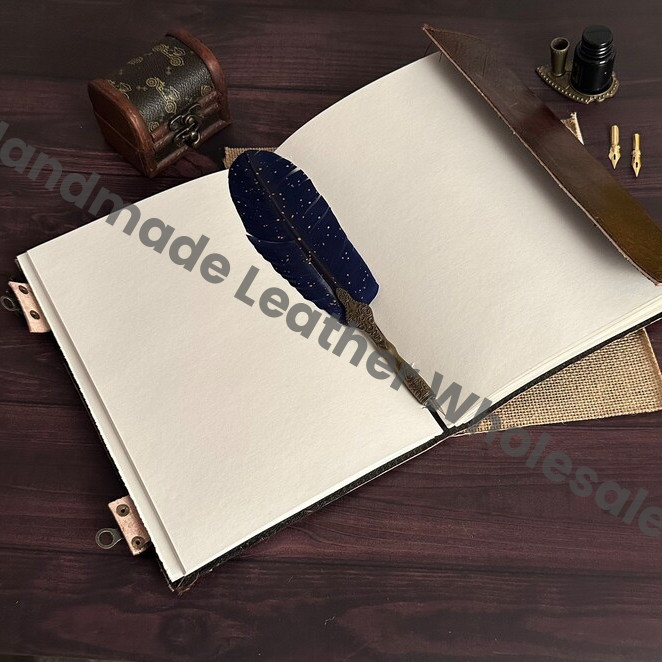 Embossed Leather Journal with Semi-Precious Stones, Handmade Writing Notebook