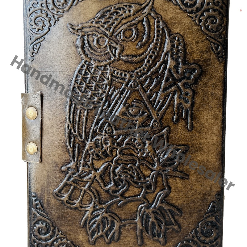 Embossed Leather Journals with Dream Catcher and Owl Embossing Pattern Vintage Leather Journal Spell Books Large Notebooks