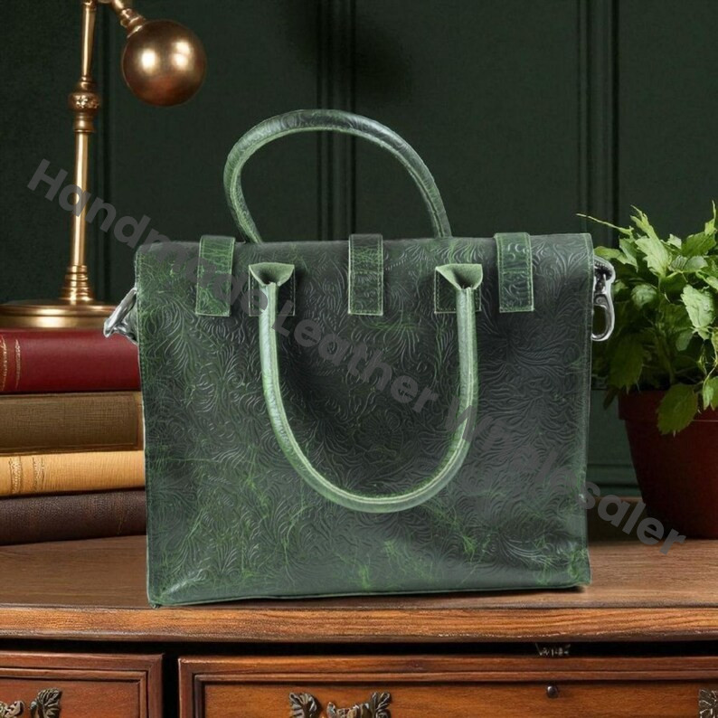 Embossed Leather Satchel Bag: Vintage Floral Design, Crossbody Tote