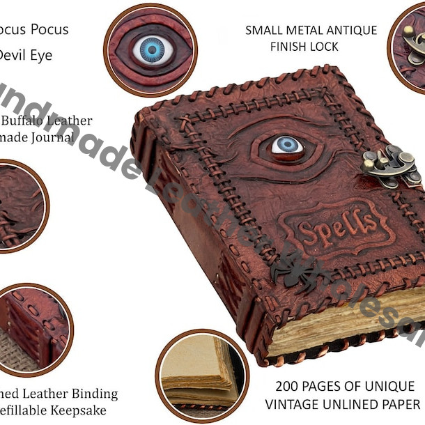 Embossed Leather Spell Book - Evil Eye Grimoire Journal