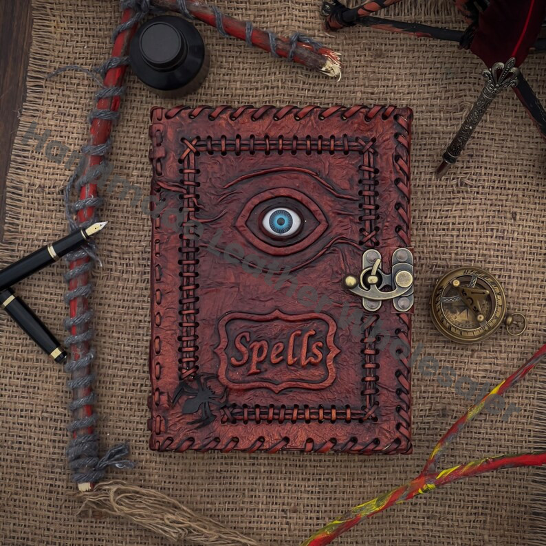Embossed Leather Spell Book - Evil Eye Grimoire Journal