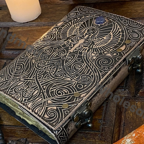 Embossed Leather Spell Book: Handmade Journal with Lock
