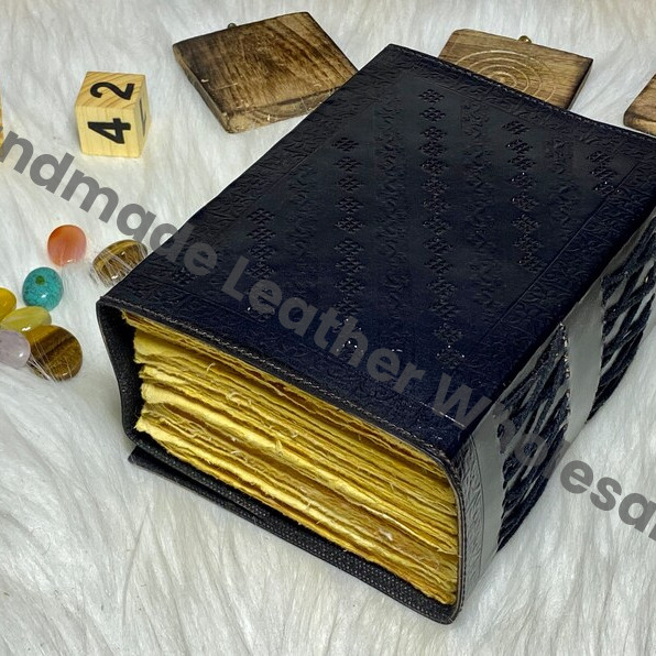 Embossed Wolf Leather Journal: Antique Stone Lock, Deckle Edge Paper