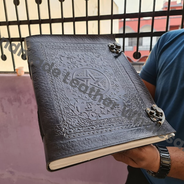 Extra Large Embossed Pentacle Leather Journal, Book of Shadows, Grimoire