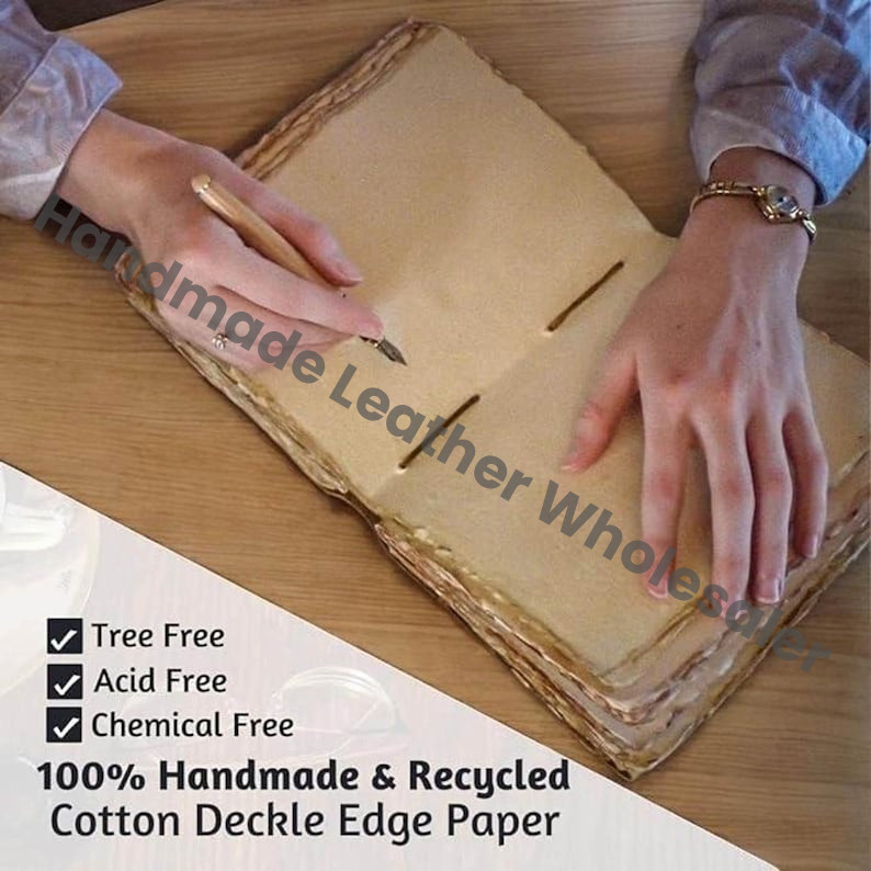 Extra Large Handmade Leather Journal - Vintage Bound Notebook - Grimoire, Writing Notebook, Rustic Deckle Edge Paper.