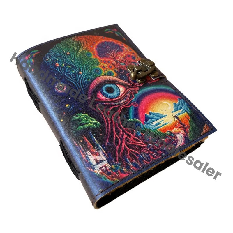 Eye Horus Handmade Leather Hard Cover Printed Journal Retro Collage Poster Design Cotton Vintage Paper Notebook Gift