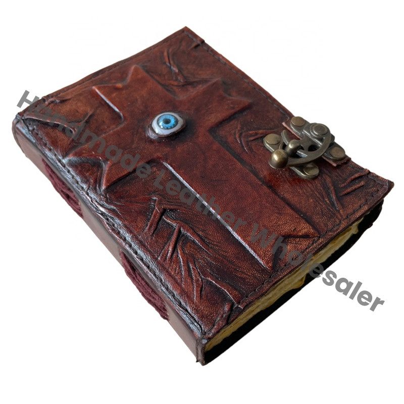 Eye Leather Antique Handmade Deckle Edge Paper Cross Brown Vintage Hardcover Journal Sketchbook Book Charmed Spell Wiccan