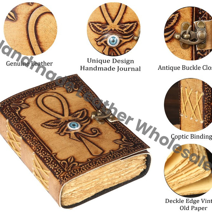 Eye of Horus Leather Journal, Egyptian Ankh Notebook, Book of Shadows
