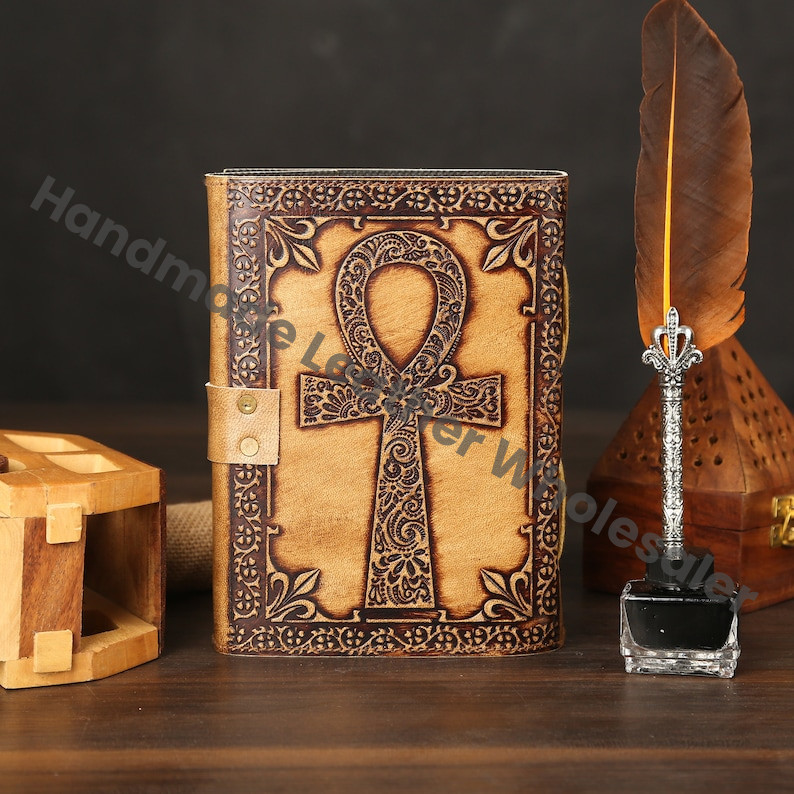 Eye of Horus Leather Journal, Egyptian Ankh Notebook, Book of Shadows