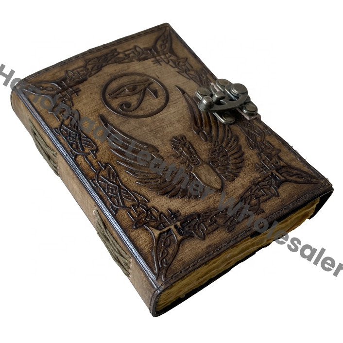 Eye of Horus Vintage Leather Journal Antique Celtic Deckle Edge Paper Charcoal Embossed Sketchbook Handmade Book of Charmed