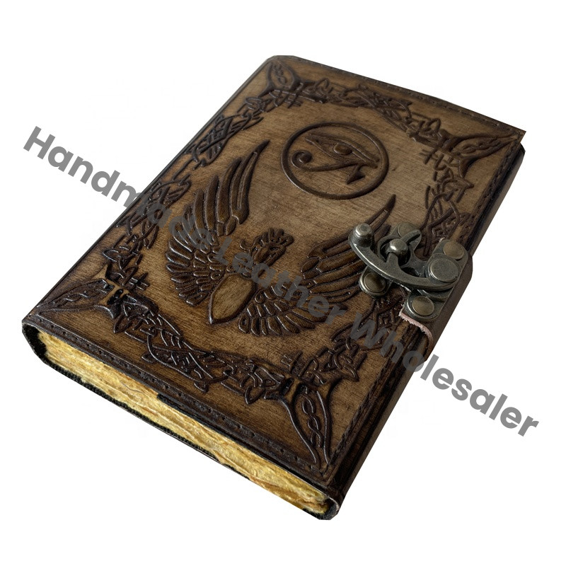 Eye of Horus Vintage Leather Journal Antique Celtic Deckle Edge Paper Charcoal Embossed Sketchbook Handmade Book of Charmed
