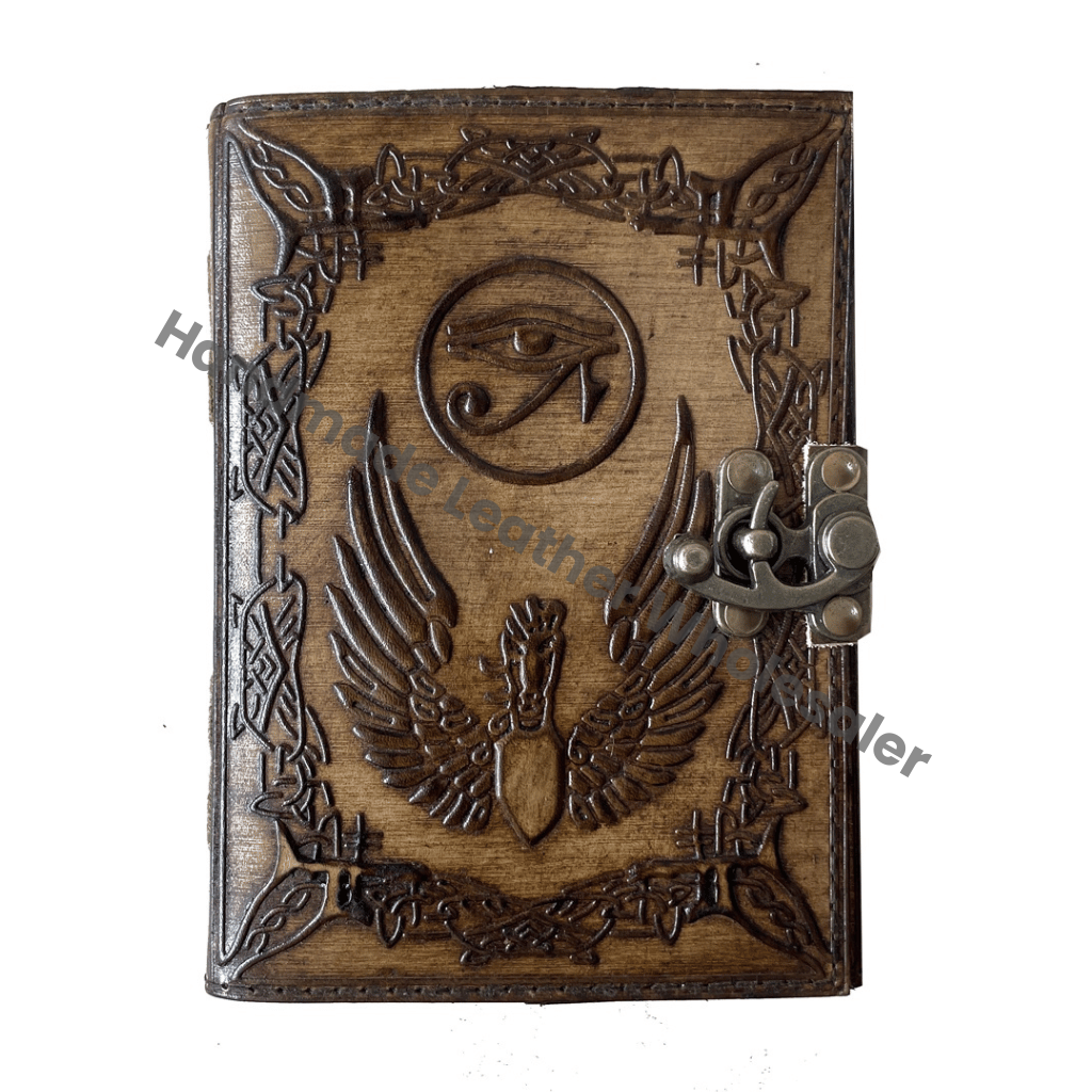Eye of Horus Vintage Leather Journal Antique Celtic Deckle Edge Paper Charcoal Embossed Sketchbook Handmade Book of Charmed