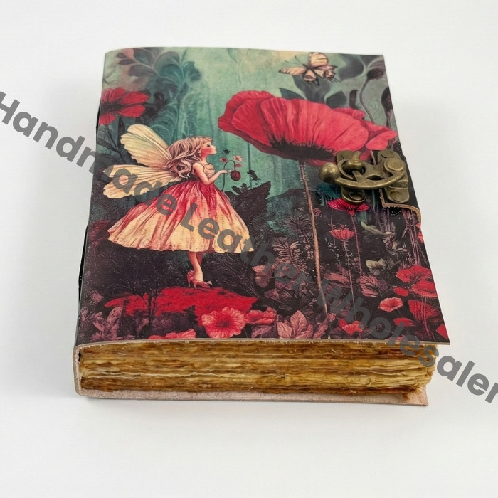 Fairy Flower Vintage Leather Grimoire Notebook –Blank spell Book of Shadows - Witchcraft Magic -Wiccan Pagan diary for Writers